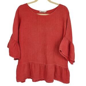 Valentina Naldi Linen Blouse – Red with Ruffled Hem